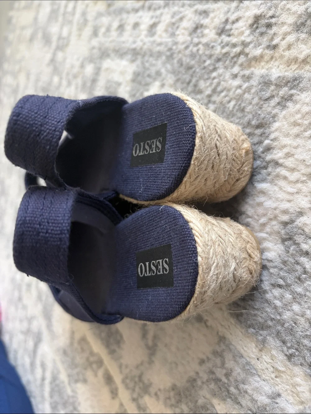 Sesto Meucci Navy Canvas Espadrille Slingback Wedges